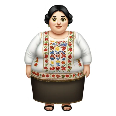 European dark-haired obese woman in Ukrainian embroidery sticker