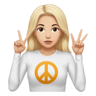 White woman wearing lululemon long sleeve T shirt with blonde hair and middle part doing duck lips and sticking up peace sign with one hand  sticker