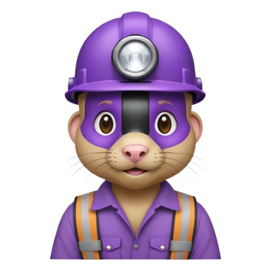 a mole rat, purple helmet, headlamp, worker cloth sticker