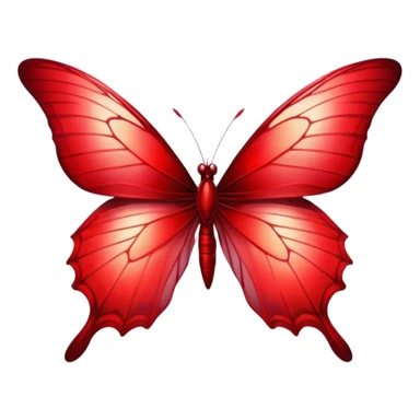 Cinematic Realistic Noble Red Butterfly Portrait Emoji, Poised and elegant, with delicate, translucent wings rendered in rich ruby and scarlet hues, a slender, graceful body with intricately detailed textures, and soft, reflective eyes, illuminated by natural light, high shine, intelligent and regal, styled with an air of refined natural splendor, focused and attentive, soft glowing outline, capturing the essence of a watchful and confident red butterfly that appears to emerge majestically from the screen! sticker