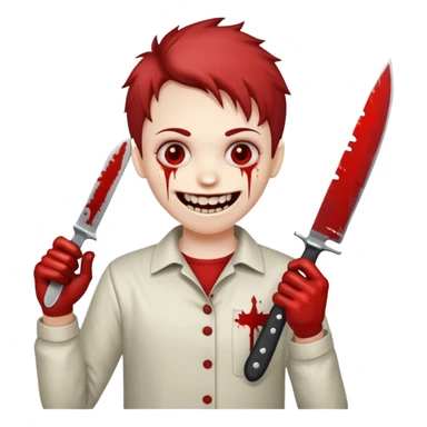 Physcopath crazy smile holding with a knife splattered with blood sticker