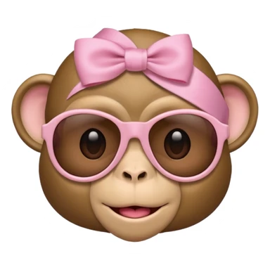 Monkey face emoji wearing sunglasses with a baby pink ribbon on the left side sticker