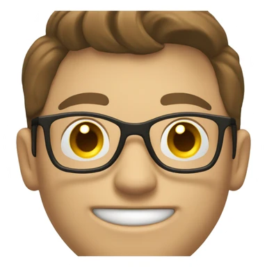 young teacher man with brown hair, beige skin and glasses smiling with lightbulb thought sticker