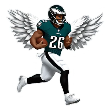 Philadelphia Eagles running back Saquon Barkley number 26 with eagle wings flying sticker