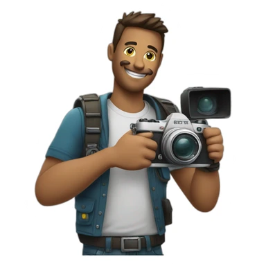 Photographer with a camera in one hand and the other hand doing a thumbs up sticker