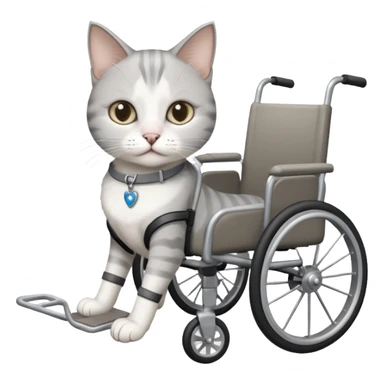 disabled grey and white cat in pet wheelchair sticker