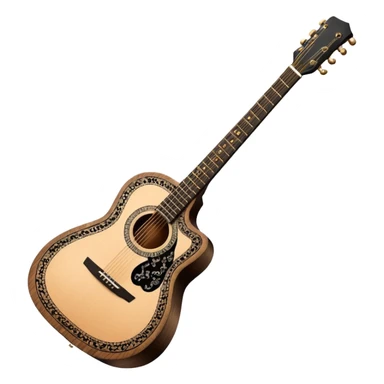 acoustic sunrise guitar with black lacy-details and engraved small black music notes sticker