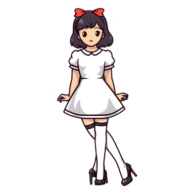 Girl in a cute fashionable dress with stockings and high heel shoes sticker
