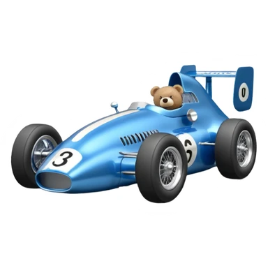  Metallic blue and lightly chrome Antique-looking  race car for teddy bear with custom aero body and rear wing  sticker