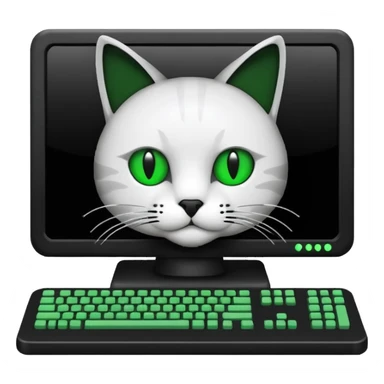 mac os icon code computer retro terminal, black, green white, cat draw as ASCII code inside the terminal sticker