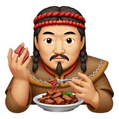 genghis khan eats cooked meat with hands sticker