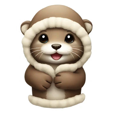 Cute baby otter. Wearing mittens and winter hat.  sticker