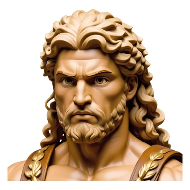 Cinematic Realistic Barbarian Hercules Portrait, depicted as a fierce Greek hero with the chiseled features of Michelangelo's David. His light tan, sculpted skin glows with timeless strength, and his thick, curly, golden brown hair cascades in wild, untamed curls reminiscent of a warrior’s mane. Instead of a flowing white robe with golden accents and a laurel wreath, he wears rugged, weathered leather and fur garments—a tattered, fur-trimmed cloak draped over broad shoulders and a simple circlet forged from iron and bone. His intense, determined eyes exude savage nobility, all rendered under dynamic natural lighting with a mythic, raw, radiant glow. sticker