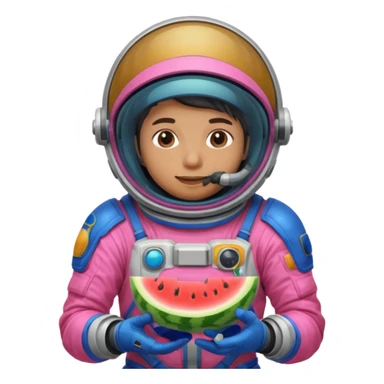 Neon pink and blue spaceman eating melon sticker