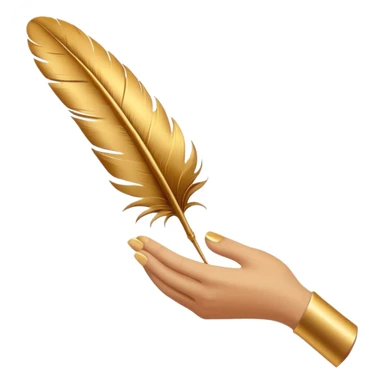 3D perspective hand holding premium golden ink feather sticker
