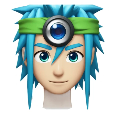 naruto character with extreme long bright blue hair, head band and green sharingan eyes sticker