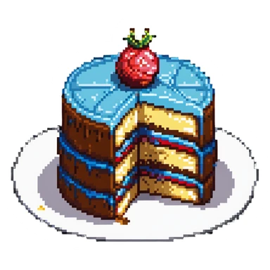 pixel art cake with a bite taken out showing the layers inside sticker