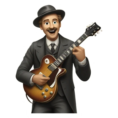A 1900s man swinging an electric guitar at you sticker