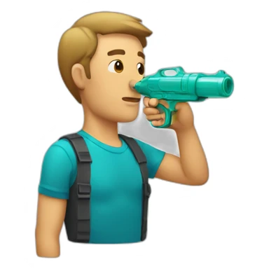 Man drinking from water pistol sticker