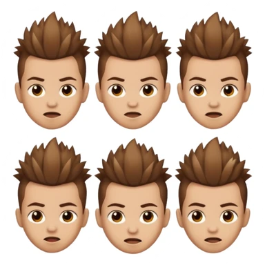 Haz un personaje que tenga cabello marrón con un corte mohicano y que tenga diferentes expresiones  sticker