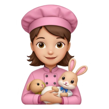 girl kid italian chef, pink uniform, holding plush rabbit sticker