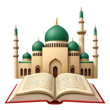 An icon featuring the mosque and the big flag of United Arab Emirates, symbolizing the Arabic language. The design includes an open book with Arabic script and calligraphy, representing language learning and cultural heritage. Transparent background sticker