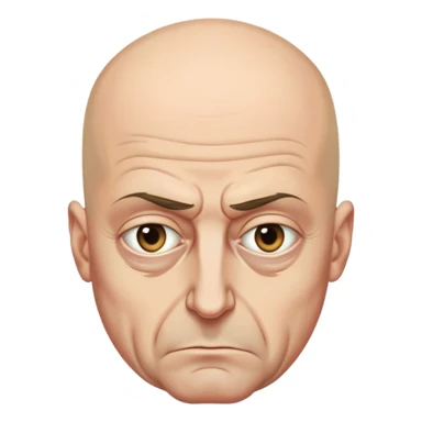 Steven Miller, Trump advisor, bald, grim expression, sagging eyelids drooping more on the outside sticker