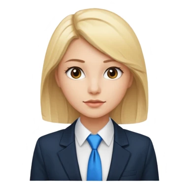 une femme blonde jolie avec des jolies traits avec une chemise blanche et une veste a manche longues et cravate bleu elle a les yeux marron sticker