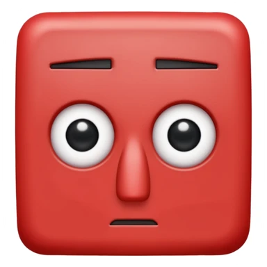 Una figura roja con cabeza cuadrada y cuerpo de rectángulos con cara con dos ojos negros como puntos y cejas preocupadas sin boca y que tenga como una especie de polvo café en la cabeza sticker