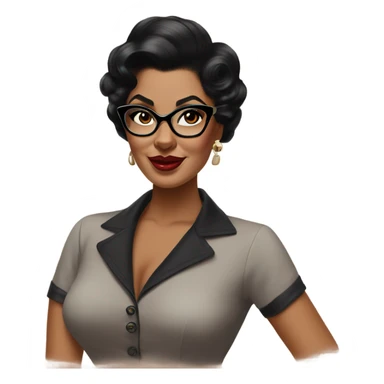 pin-up brown woman with black hair wearing 50s cat eye glasses  sticker
