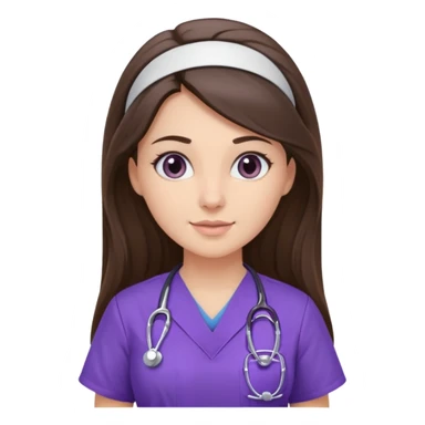 pretty brunette nurse with long hair in purple scrubs sticker
