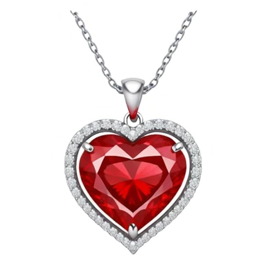 red heart ruby pendant with silver chain and white stones sticker