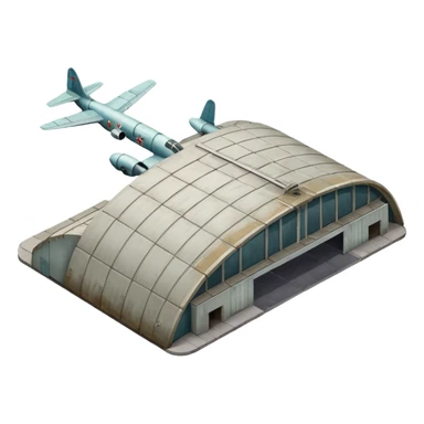 USSR military airplane rounded roof hangar isometry view sticker