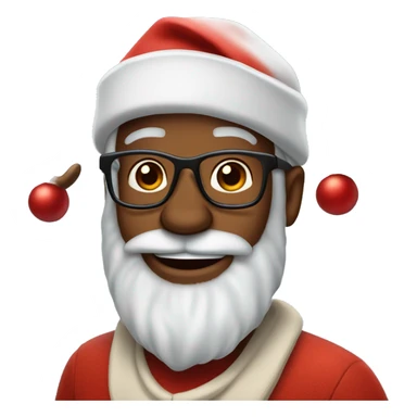 A 50 years brown skin man who has beard, glasses, and use Santa's hat and two  Rudolf the reindeer horns sticker