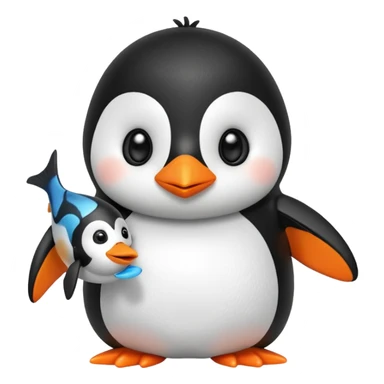 A cute penguin doll holding an orange fish. sticker