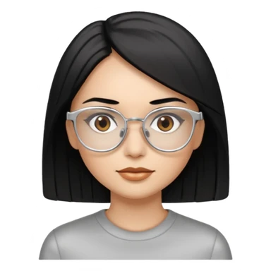 Cabelo preto liso olhos castanho cor da pele prata óculos mulher sticker