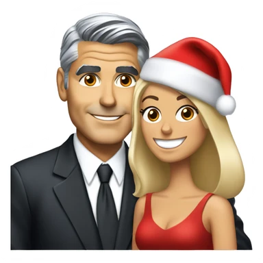 George Clooney & blonde woman holding Yorkshire terrier wearing red santa hat sticker