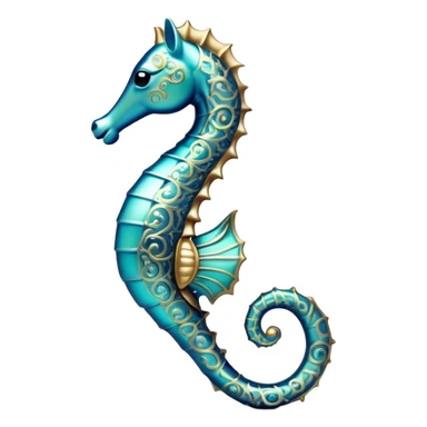 Cinematic Noble Sea Horse Portrait Emoji, Poised and elegant, with a delicate, upright body adorned with intricate, flowing patterns and a gracefully curled tail, with keen, expressive eyes, Simplified yet sharp and sophisticated features, highly detailed, glowing with a soft, aquatic luminescence, high shine, intelligent and refined, stylized with an air of ethereal marine grace, focused and poised, soft glowing outline, capturing the essence of a watchful and confident sea guardian that appears ready to drift out of the screen with effortless authority! sticker