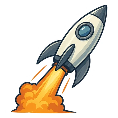 simple rocket ship blasting off, dynamic and sleek, general style sticker