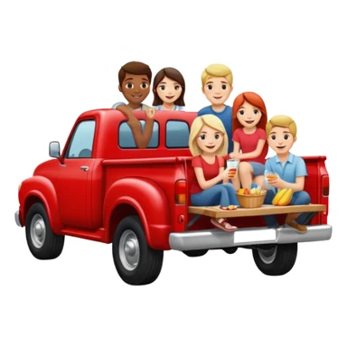People having a picnic in the back of a red pick up truck sticker