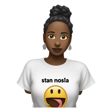 Woman with a shirt with the phrase "Stan Loona" writed on it sticker
