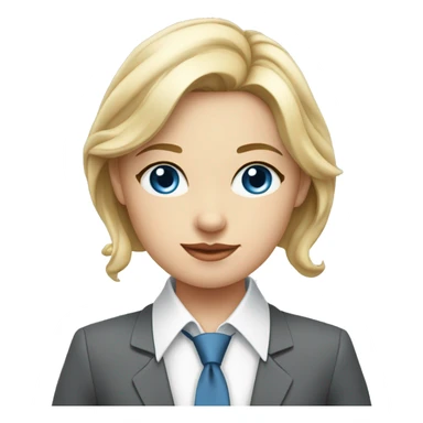 young blonde girl dressed in suit and tie with gray dress blue eyes and white shirt with hands behind her back feeling elegance sticker