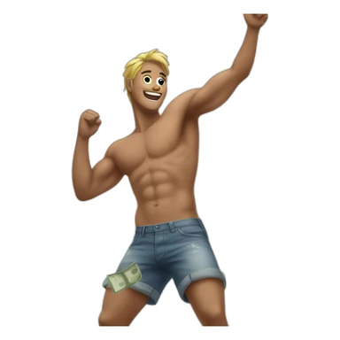 Shirtless guy dancing under raining money  sticker