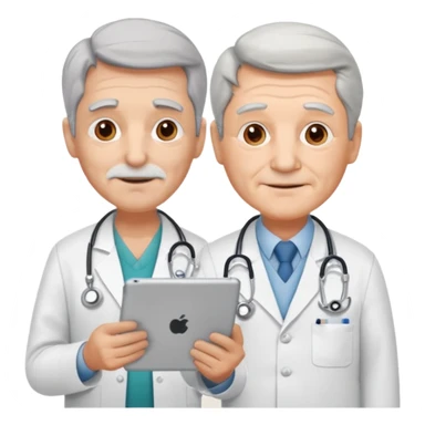 Old pharmaceutical sales rep showing his iPad to a doctor  sticker