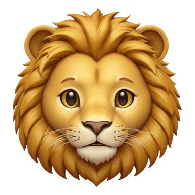 A 3D cartoon lion face close-up with fine whiskers and golden fur detail, soft natural light, strong majestic look, Memoji-style realism. sticker