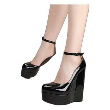 One view back Black Patent Leather Daffodile Platform Heels sticker