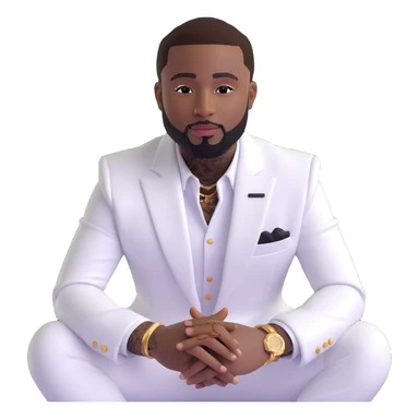 cartoon emoji of Davido wearing a white suit inspired by his look in the 'WITH YOU' album cover, sitting confidently, with a trimmed beard and signature style, fun and expressive sticker