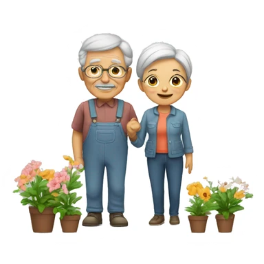 grandmother and grandfather with flower plants sticker