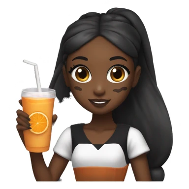 Ariana grande with black skin holding a cookie and Orange juice with dark hair and high ponytail sticker