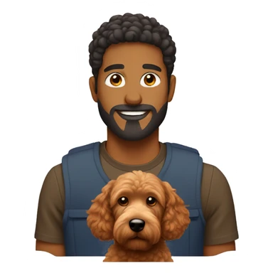 Brown man with a red goldendoodle sticker